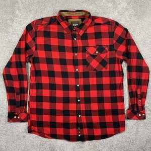 CQR Shirt Mens XL Tall Red Check Plaid Flannel Corduroy Trim Outdoor Gorpcore